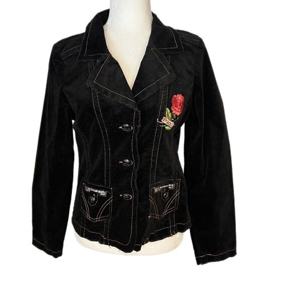 LUX Velvet Embroidered Jacket w/ Stitching Details. Size L. Good Condition! - Picture 1 of 15